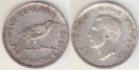 1943 New Zealand silver Sixpence A003141